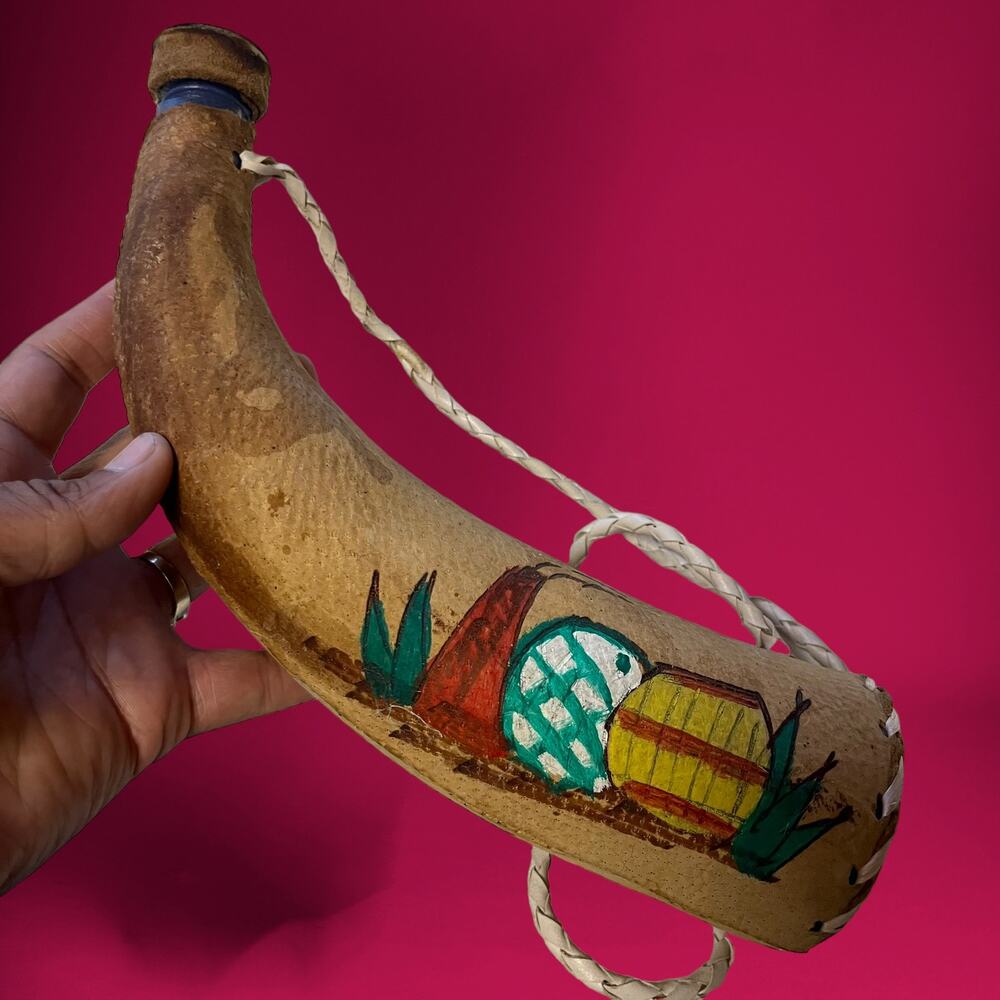 Mexican Alcohol Canteen Hand Painted Leather Wrapped Flask Unique Evite La Cruda